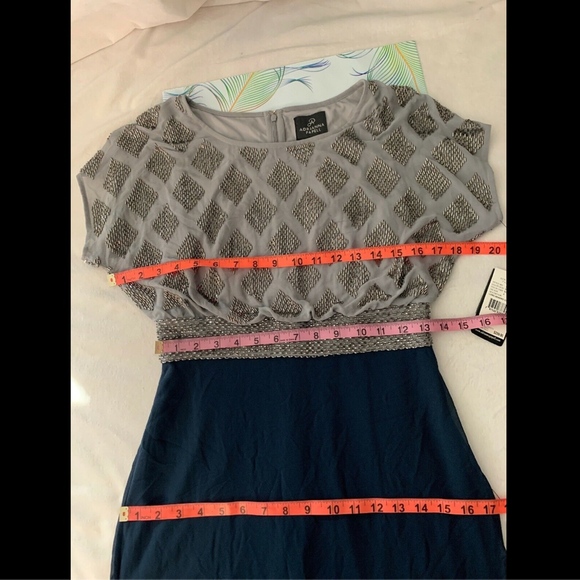 NWT‎ Adrianna Papell Beaded Colorblock Blouson Gown in Silver/Navy [SZ 2 ] - Picture 10 of 12